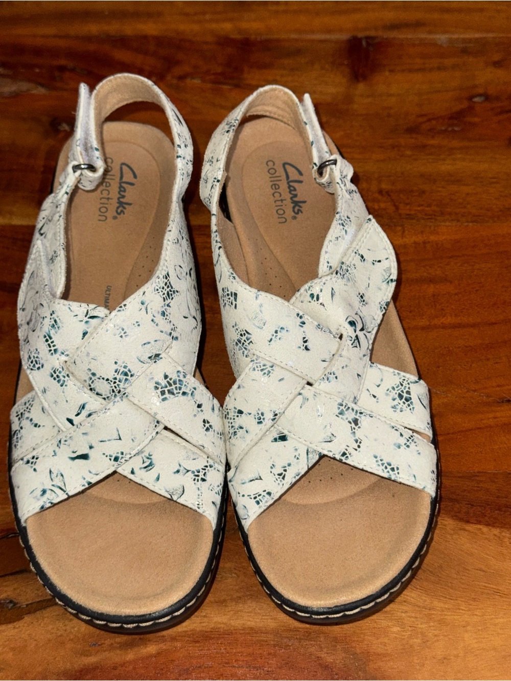Clarks Collection Merliah Echo Blue Floral Wedge Sandals Size 8 NWOT